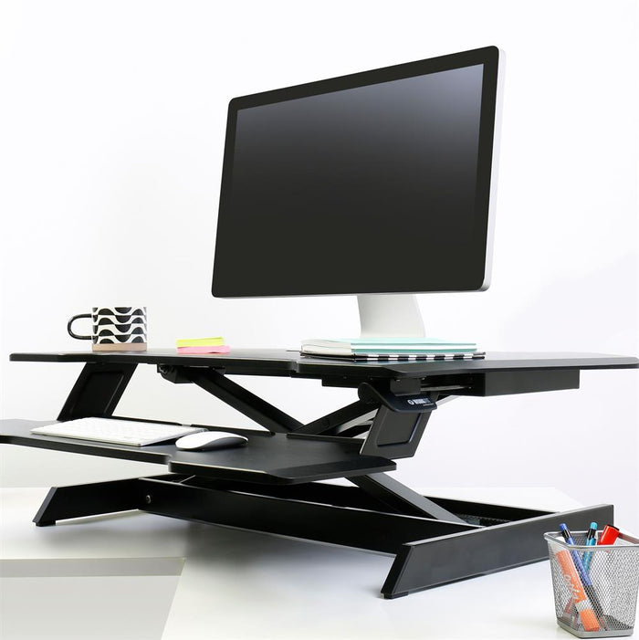 Ergotron 33-468-921 WorkFit Corner Standing Desk Converter | Sit-Stand Desk Workstation Monitor Arm Desk Mount Ergotron