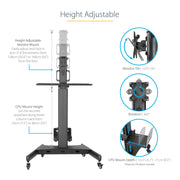 StarTech WKSTNCART Mobile Workstation Cart with Monitor Mount | CPU/PC Holder Mobile Trolley Startech