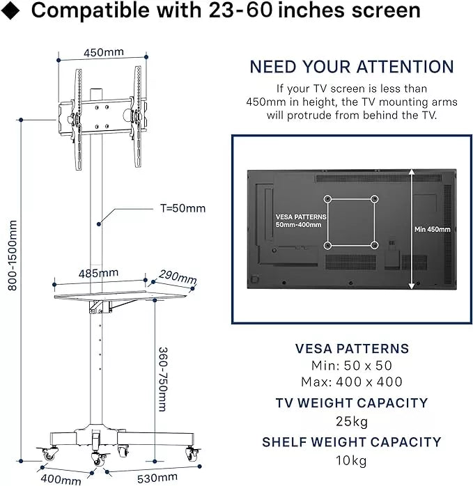 Moove 23" - 60" Mobile TV Stand on Wheels | TC-001B Mobile Trolley Moove AVMounts