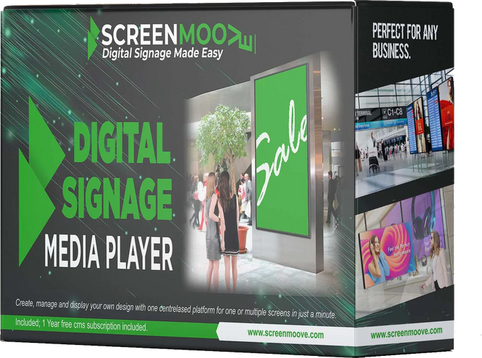Digital Signage Player Digital Signage Player Screen Moove Services 1 Year CMS Subscription - Support & Update I don`t want design services