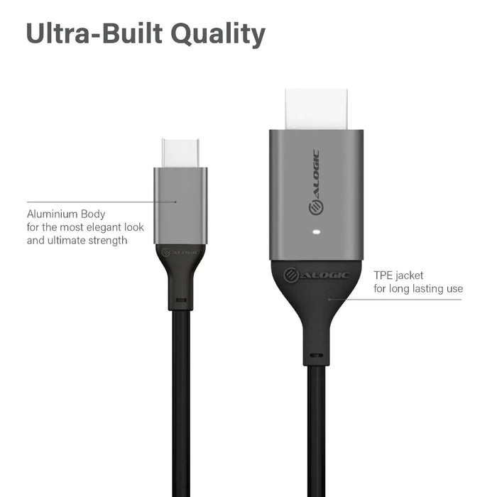 Alogic ULCHD02-SGR USB-C (Male) to HDMI (Male) Cable - Ultra Series - 4K 60Hz -Space Grey